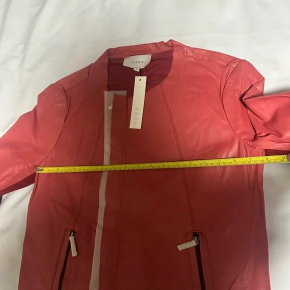 Women's  Red  Jacket  real Leather  Lamb  size large  Jaye E. NWT zipper pockets - Picture 5 of 16